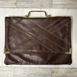 Vintage Moiseff Original Brown Genuine Leather Clutch Purse with Metal Handle.
